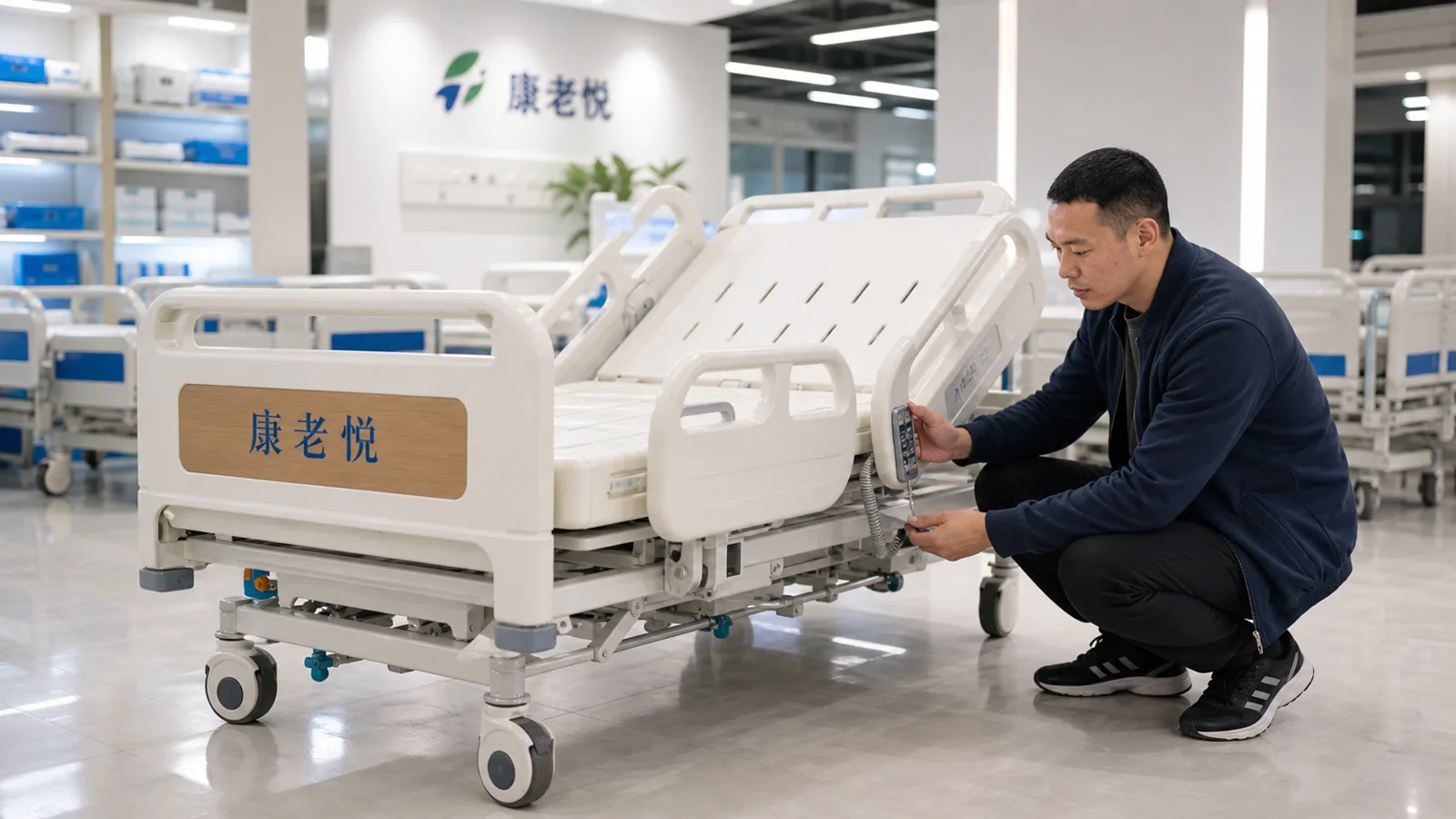 康老悦护理床厂家展厅与产品质检